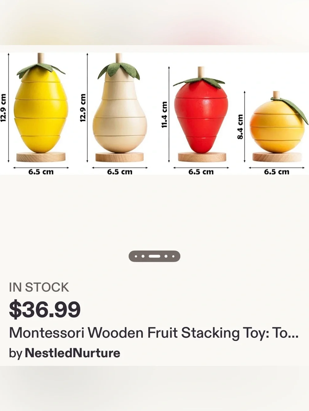 Montessori Wooden Fruit Stacking Toy: Toddler Color Sorting NEW